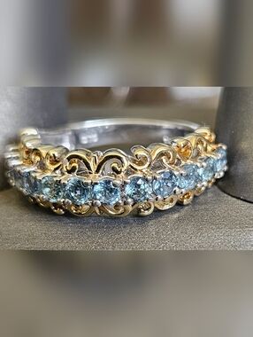 Natural Blue Zircon 1.80cts Band Ring 18kt over 925 Silver